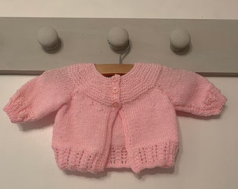 Pink baby cardigan, baby matinee jacket, hand knit baby cardigan, pink matinee coat, traditional