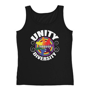 Unity Through Diversity - Ladies Women Anvil Tank Top - Religion Beliefs Politics Values Morals Peace Differences Peace Unite Gift