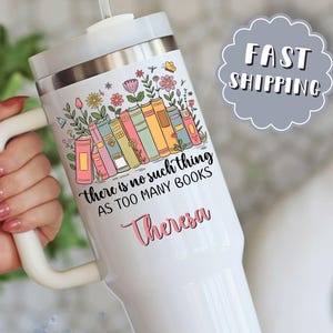 Personalized Floral Book Stack Tumbler: 40oz Insulated Travel Mug