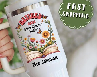 Personalized Teacher Retirement Tumbler: Floral Design, 40oz Travel Mug