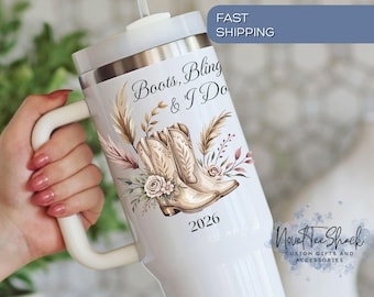 Personalized Western Bride Tumbler, Cowgirl Boots, Boho Bridal Party 40 oz