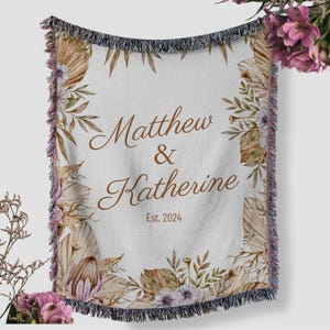 Personalized Wedding Gift For Couple Woven Tapestry Blanket With Names and Date Wedding Gift For Newlyweds Keepsake Blanket