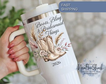 Bridesmaid Gift, Western Boots 40oz Tumbler, Personalized Wedding Party Travel Mug