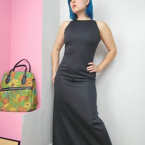 Vintage 1970s Leslie Fay Black Halter Maxi Dress