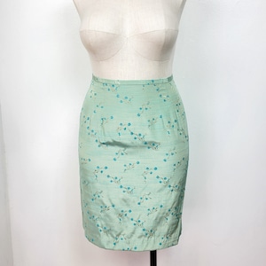 Vintage 90s/Y2K Light Teal Floral Print Pencil Skirt