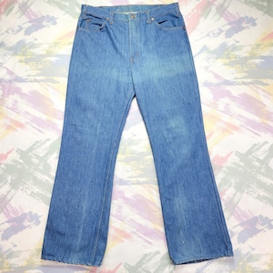 Vintage 1970s Retro Color Faded Bootcut Blue Jeans (36x32)