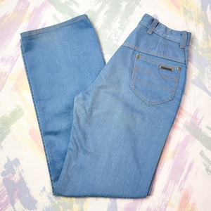 Vintage 1970s Tour de France High Waist Straight / Wide Leg Blue Jeans