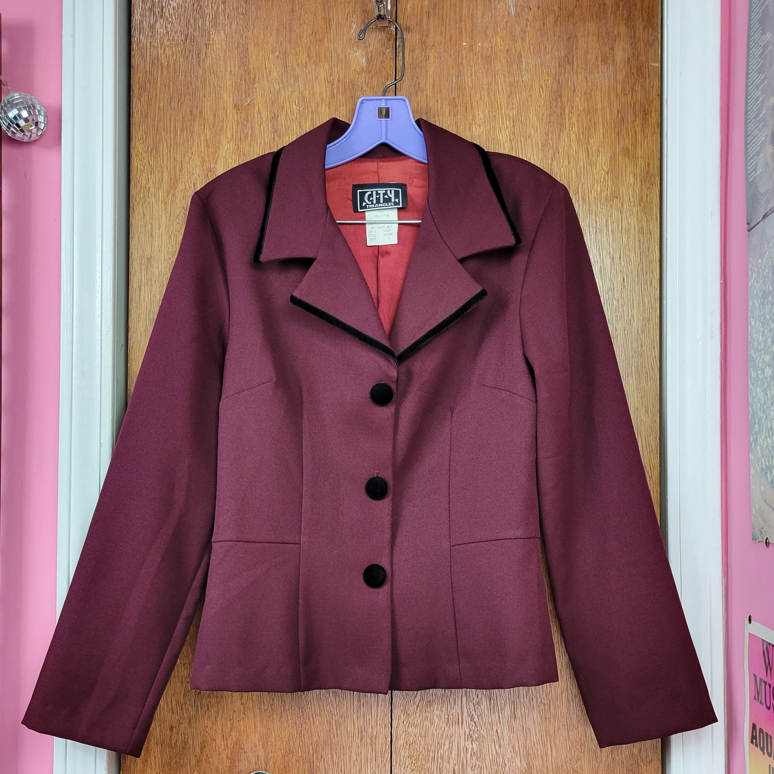 Vintage 90s Burgundy Two Piece Skirt Suit Set (blazer & Mini