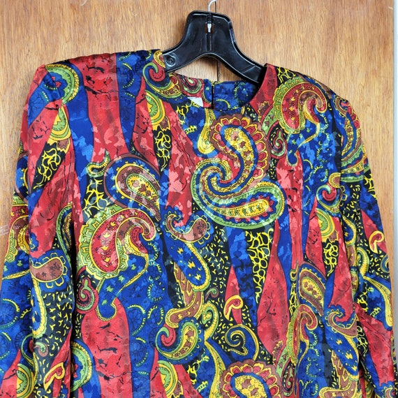 Vintage 80s/90s Bold Primary Color Paisley Printe… - image 4