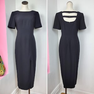 Sukienka midi/maxi w stylu vintage z lat 90. Liz Claiborne Chic Simple w kolorze czarnym z rozcięciem z przodu