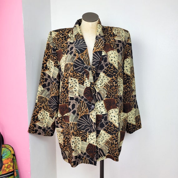 Vintage 80s Animal Print Patchwork Blazer Jacket - image 2