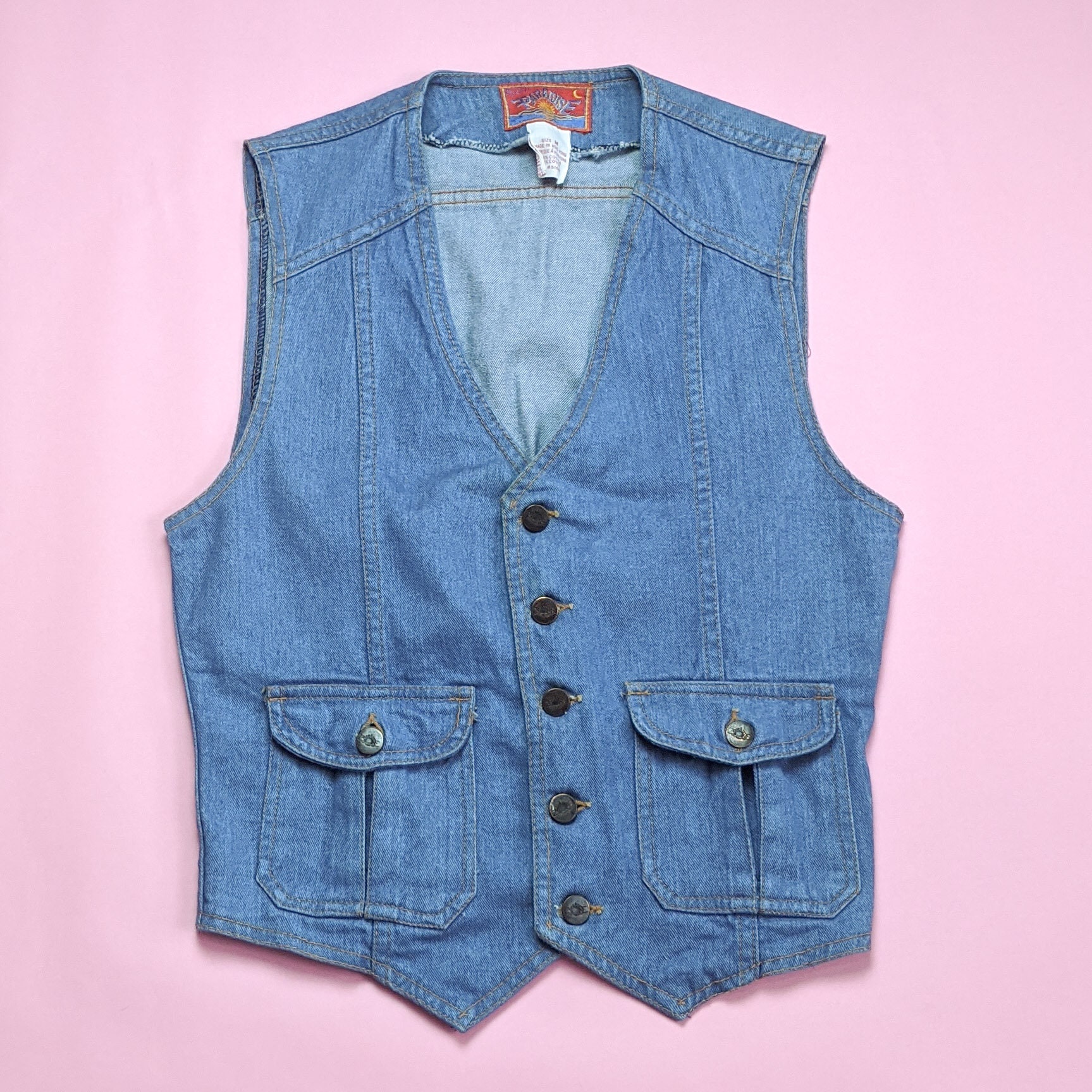 VTG 70s Paradise Fitted Denim Vest Etsy