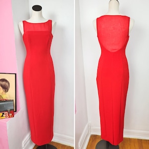 Vintage 90s Alex Evenings Red Sexy Sheer Maxi Dress / Evening Gown