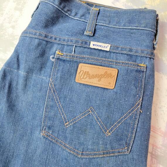 Vintage 1970s Wrangler Bootcut Blue Jeans (size 3… - image 7