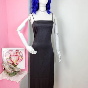 Vintage 90s Black Satin Glitter Floral Maxi Dress