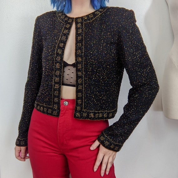 Vintage 90s Black & Primary Color Beaded Evening … - image 1