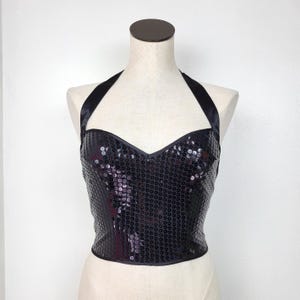 Vintage 90s Victoria&#39;s Secret Black Sequin Halter Top