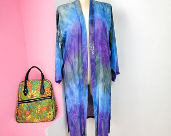 Vintage 90s Blue & Purple Tie Dye Sheer Duster