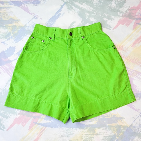 Vintage 90s Lime Green High Waist Shorts - image 1