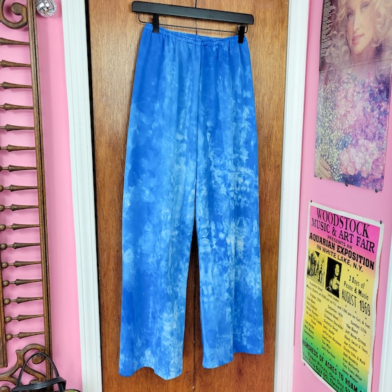 Vintage 70s Blue Tie Dye Polyester Pant Suit  / L… - image 4