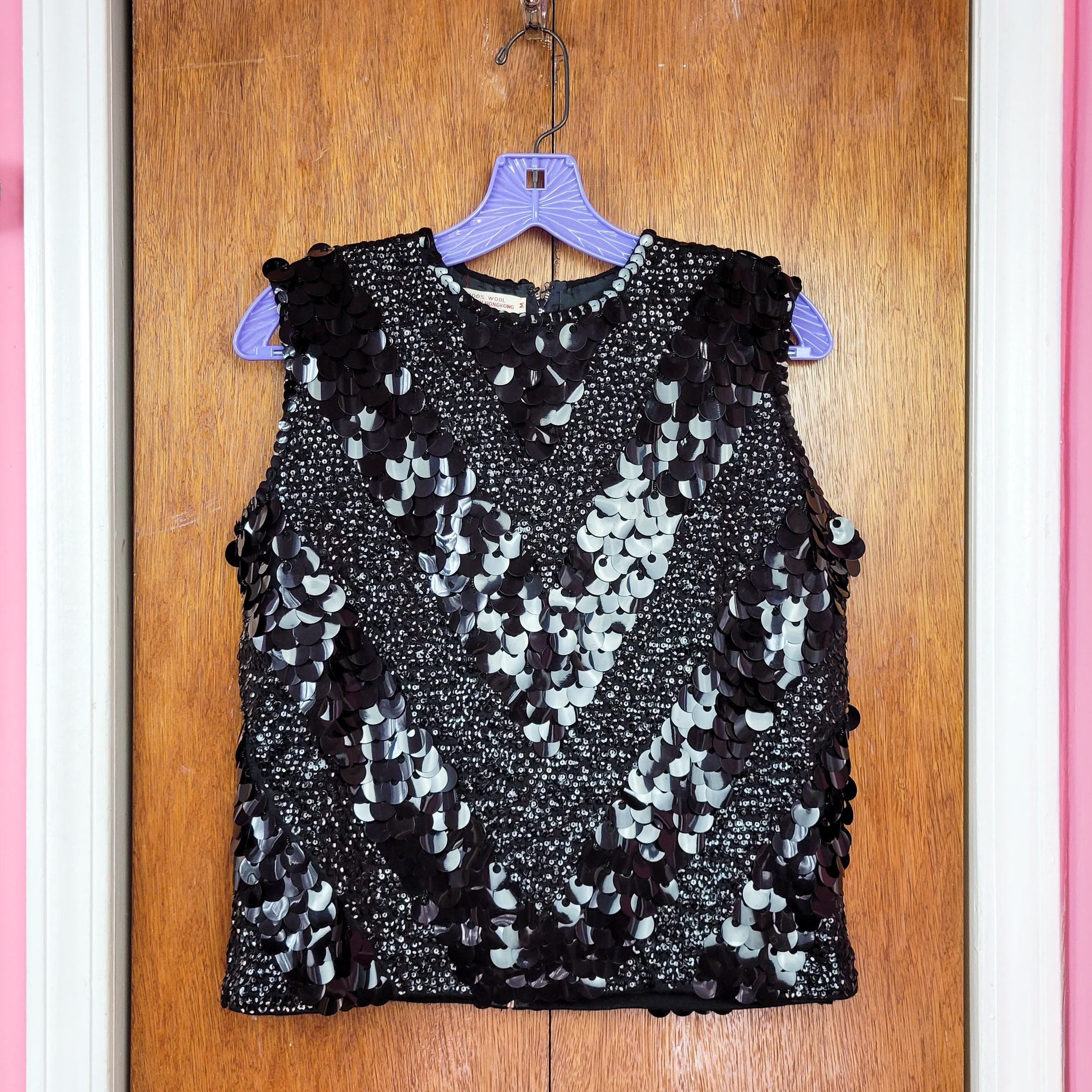 Vintage 1960s Black Sequin Vest Top