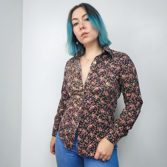 Vintage 1970s Floral Print Button Down Shirt - image 2