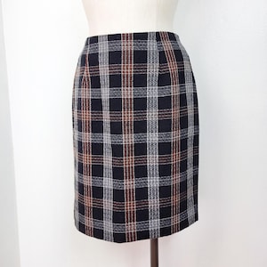 Vintage 90s NYCC Black Plaid Print Pencil Skirt