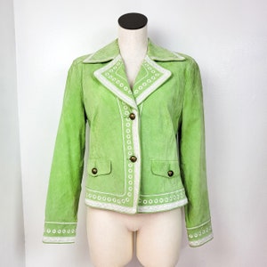 Vintage 90s/Y2K Pamela McCoy Lime Green Embroidered Suede Jacket