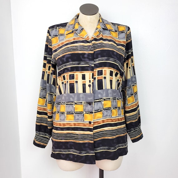 Vintage 90s Multi Color Striped Geometric Printed… - image 1