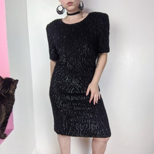 Vintage 1980s Black All Over Sequin Glam Party Dress
