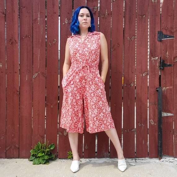 Red floral sales culotte jumpsuit