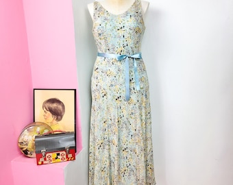 vintage Y2K Jones New York - Robe longue imprimée bleu clair coupée en biais