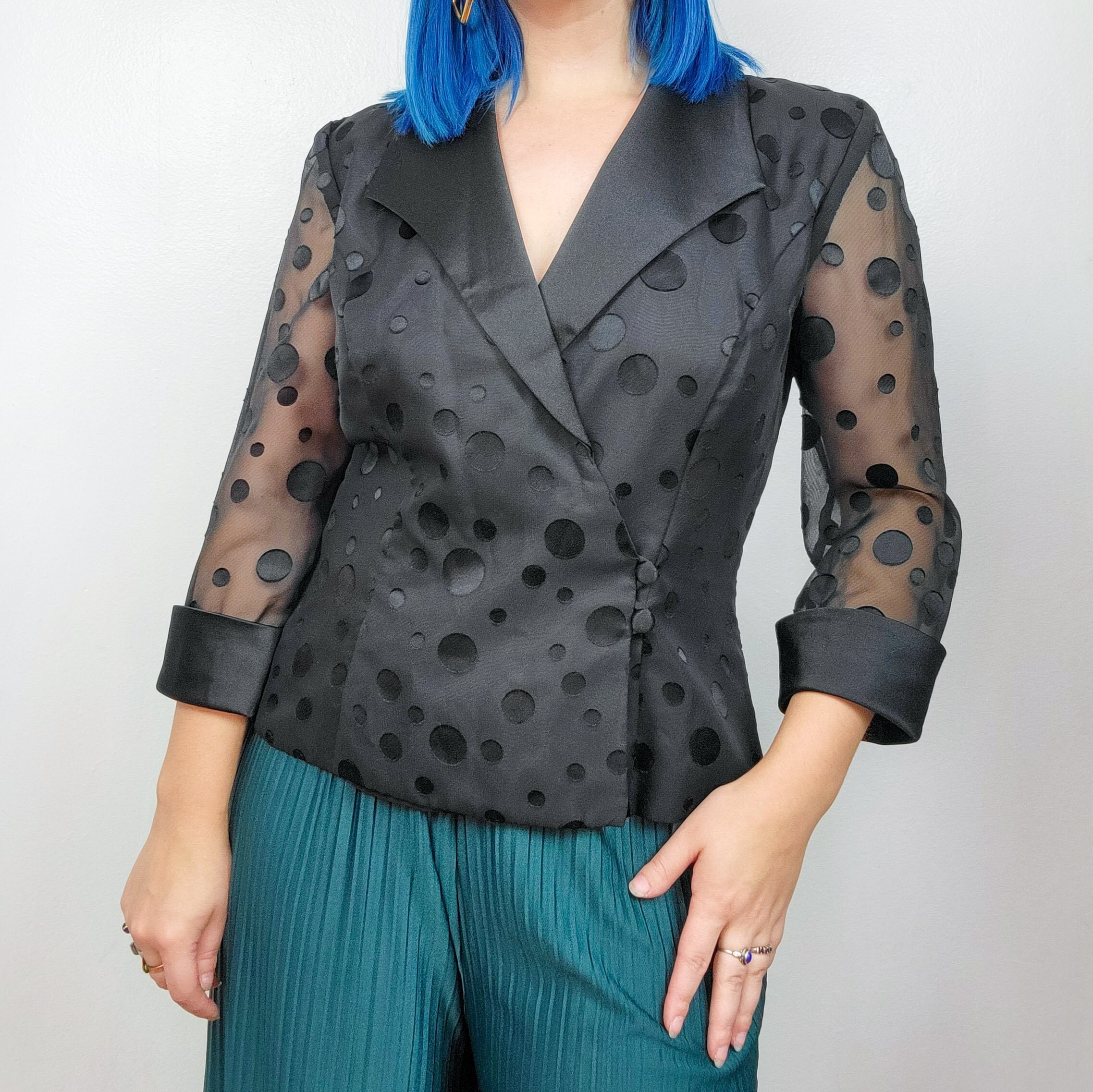 Blazer with sheer sleeves discount