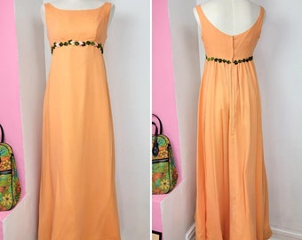 Vintage 1960s Handmade Peach/Sherbert Color Bridesmaids Gown / Maxi Dress / Formal Dress / Prom Dress