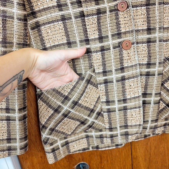 Vintage 1970s Brown / Tan Plaid Print Blazer Jack… - image 5