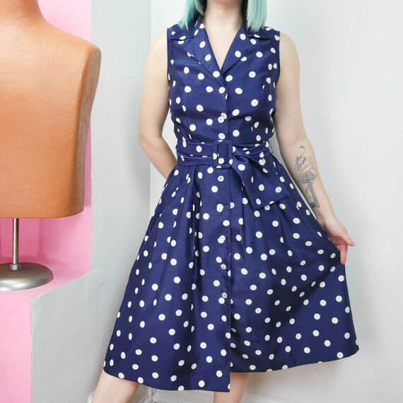 Vintage 90s Does 50s Retro Style Navy & White Pol… - image 4