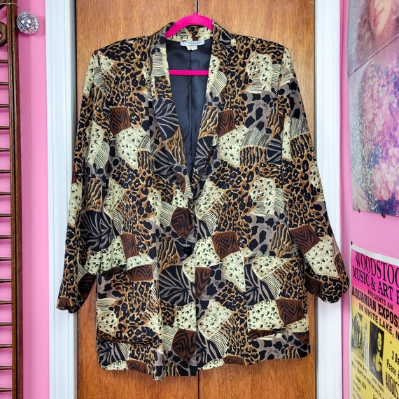 Vintage 80s Animal Print Patchwork Blazer Jacket - image 4