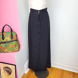 Vintage 70s Black Button Down Maxi Skirt