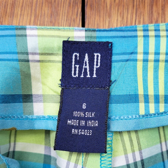 Vintage Y2K Gap Blue & Green Plaid Silk Cropped P… - image 6