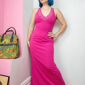 Vintage 90s Hot Pink Backless Maxi Dress / Prom Dress / Formal Gown