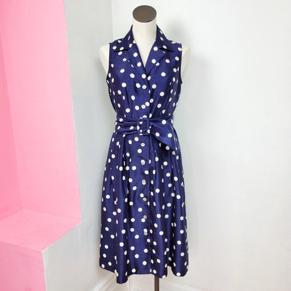 Vintage 90s Does 50s Retro Style Navy & White Pol… - image 5