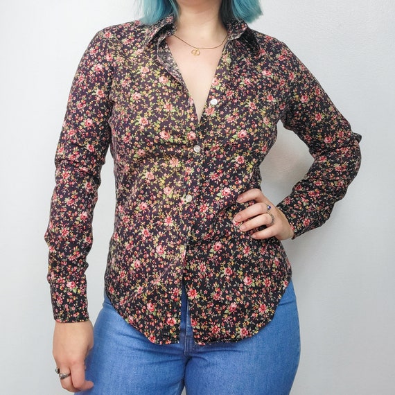 Vintage 1970s Floral Print Button Down Shirt - image 1