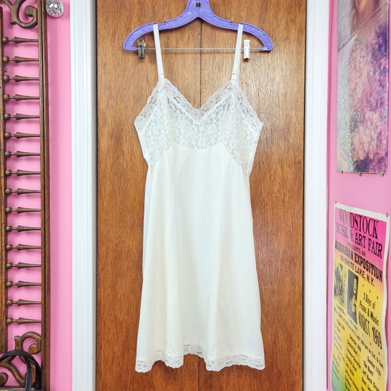 Vintage 70s Sears White Lace Bodice Slip Dress - image 4