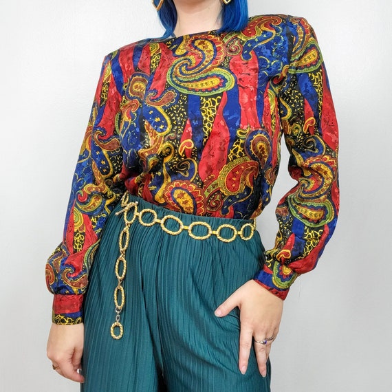 Vintage 80s/90s Bold Primary Color Paisley Printe… - image 1