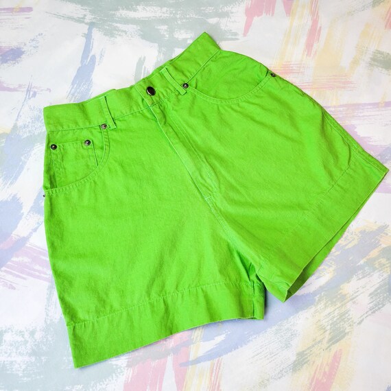 Vintage 90s Lime Green High Waist Shorts - image 2