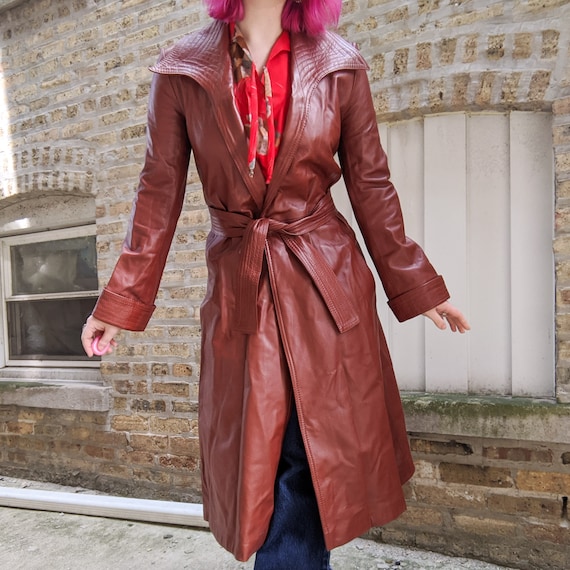 VTG 70s Brown Leather Long Trench Coat