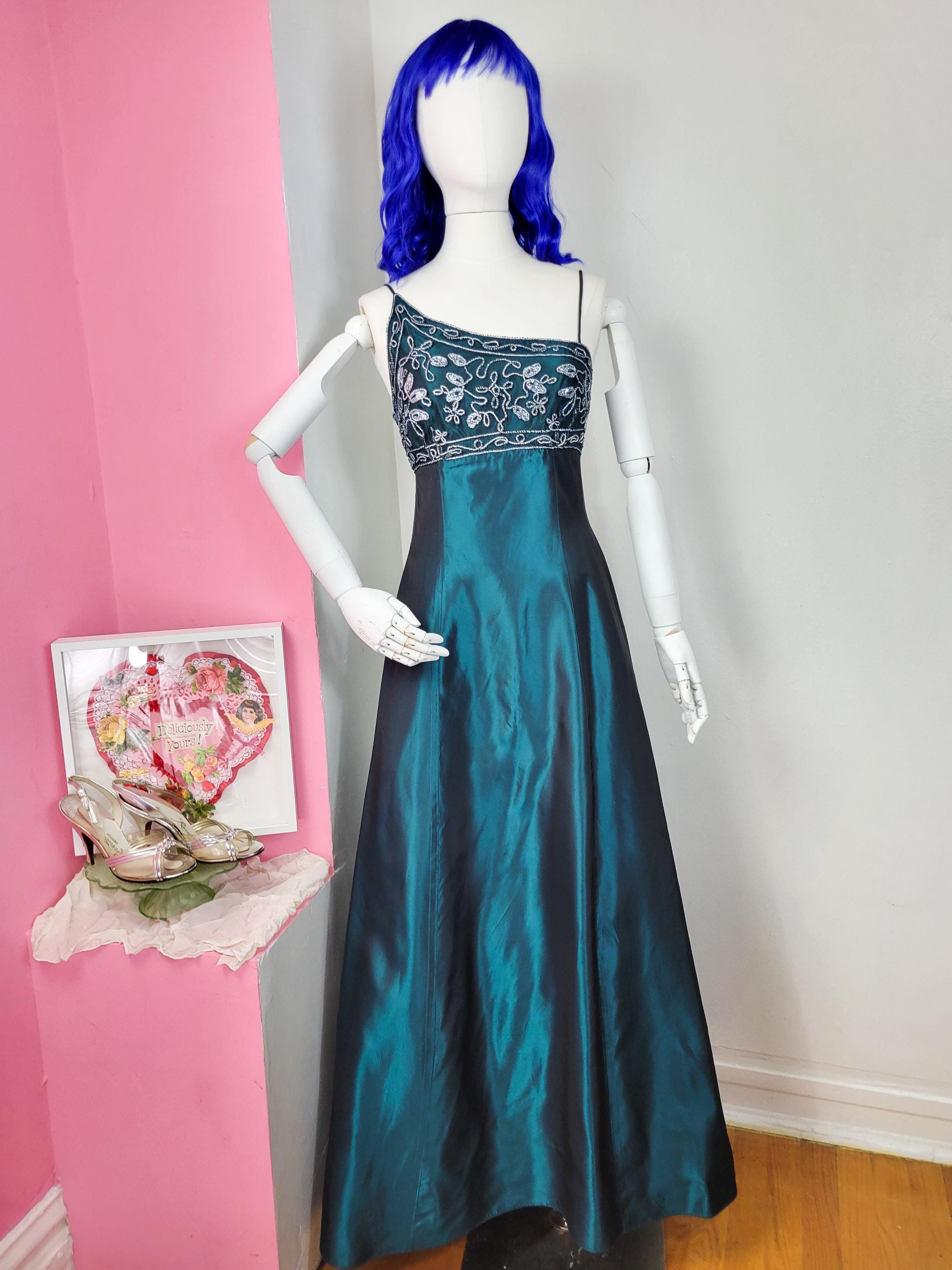 90s dress prom Column Beaded Black And Blue Vintage 90s Prom Dress main image 1