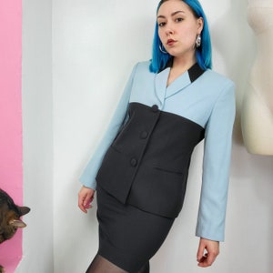 Vintage 90s Casual Corner Baby Blue & Black Colorblock Blazer Jacket