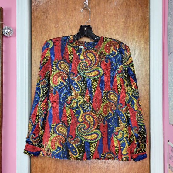 Vintage 80s/90s Bold Primary Color Paisley Printe… - image 3