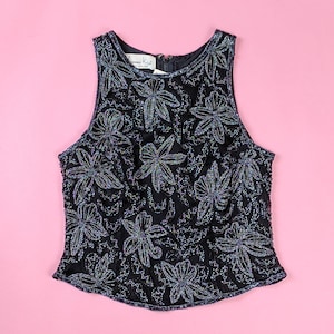 Blusa sin mangas con cuentas Laurence Kazar, vintage de los años 80, de stock muerto